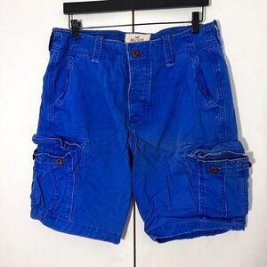 Hollister Cargo Shorts Mens 34 Royal Blue Cotton Utility Paratrooper Y2K